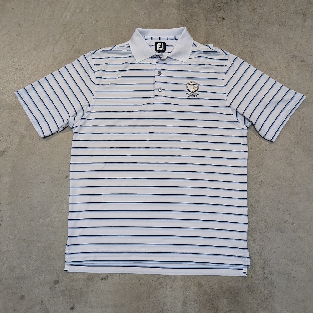 FJ Footjoy Golf Polo Florida State Golf Association Logo Mens M White Blue